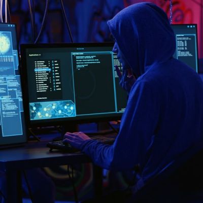 Hooded Person Typing on a Computer